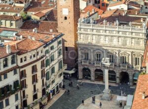 Aerial view of the Piazza delle Erbe, Verona, Italy