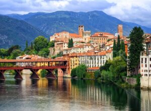 Bassano del Grappa, small medieval town in the Alps mountains, Veneto region, Italy