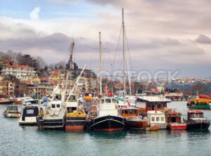 Cargo boats anchored in Istanbul, Turkey