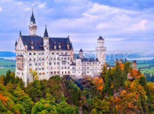 Castle Neuschwanstein in bavarian Alps in early morning light