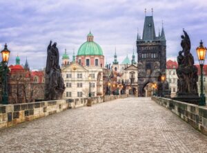 Charles bridge and the skyline of Prague, Czech Republic