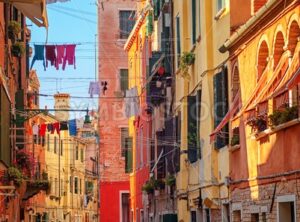 Clothes lines on a street in Venice, Italy