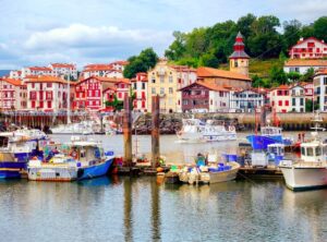 Colorful basque houses in port of Saint-Jean-de-Luz, France