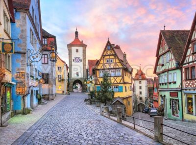 Colorful half-timbered houses in Rothenburg ob der Tauber, Germany