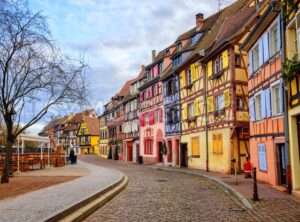 Colorful half-timbered houses in medieval town Colmar, Alsace, F