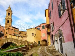 Colorful houses in the old town of Dolcedo, Liguria, Italy