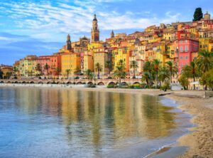 Colorful medieval town Menton on Riviera, Mediterranean sea, France