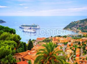 Cruising ships in a lagoon of Villefranche by Nice, France