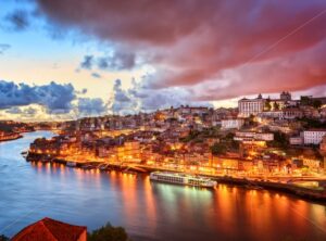 Dramatic sunset in Porto, Portugal