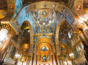 Golden mosaics in La Martorana church, Palermo, Italy