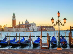 Gondolas and San Giorgio Maggiore island, Venice, Italy