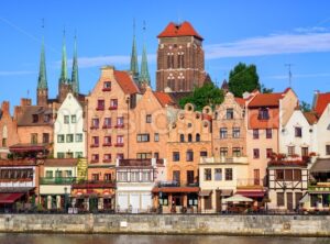 Gothic houses and cathedral in old town of Gdansk, Poland