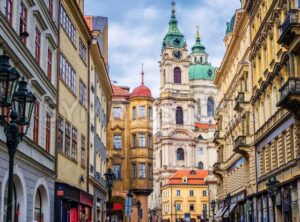 Historical baroque buildings in the center of Prague, Czech Republic