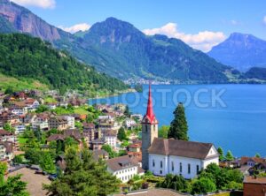 Lake Lucerne and Alps mountains by Weggis, Switzerland