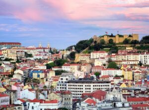 Lisbon, Portugal, view to the Alfama quarter and St. Jorge Castle at sunset