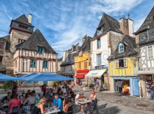 Lively town square in Quimper, Brittany, France