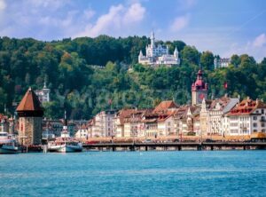 Lucerne, Switzerland, view of the old town from Lake Lucerne