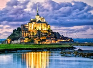 Mont Saint-Michel, France, on sunset