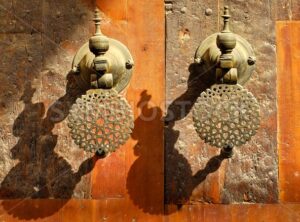 Moroccan decorated bronze door knobs, Morocco