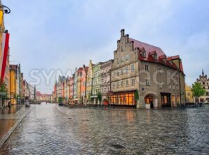 Old gothic street in bavarian town by Munich, Germany