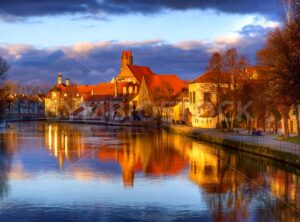 Old gothic town Landshut, the former capital of Bavaria, on Isar river, by Munich, Germany