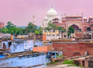 Old town of Agra with Taj Mahal, India