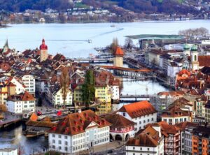 Old town of Lucerne with Chapel Bridge and Water tower, Switzerland