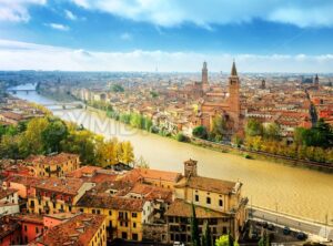 Old town of Verona and the river Adige, Italy