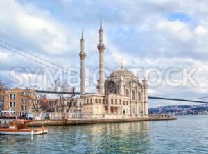 Ortakoy mosque and Bosporus bridge on European side in Istanbul, Turkey