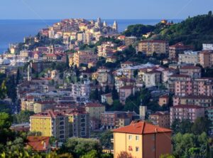 Panoramic view of the old town of Imperia on italian Riviera, Liguria, Italy