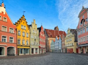 Picturesque medieval gothic houses in old bavarian town by Munich, Germany