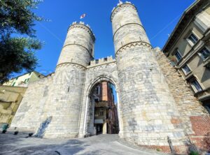 Porta Soprana, a medieval city gate of Genoa, Italy