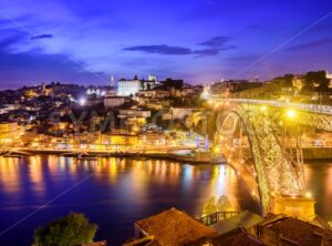 Ribeira and the Dom Luiz bridge at night, Porto, Portugal