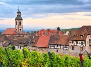 Riquewihr, Alsace, France on sunset