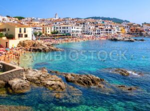 Rocky beach in Calella de Palafrugell, a popular resort town on Costa Brava, Catalonia, Spain