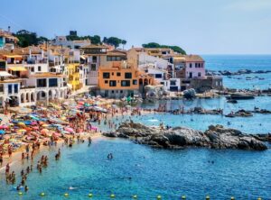 Sand beach in Calella de Palafrugell, a popular resort town on Costa Brava, Catalonia, Spain