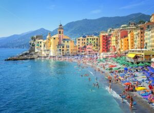 Sand beach in Camogli by Genoa, Italy