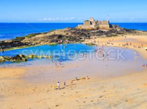 Sand beach in St Malo on Emerald Coast, Brittany, France