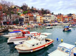 Small colorful harbor in Istanbul city, Turkey