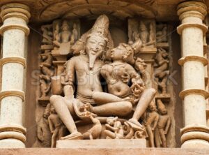 Stone carved erotic sculptures, Khajuraho, India