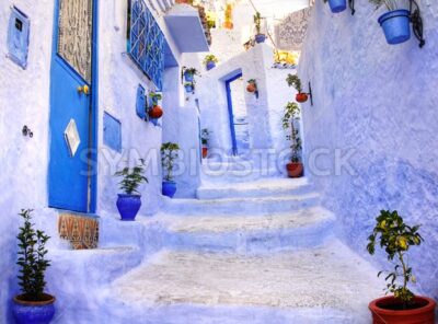 Street in the blue city Chefchaouen, Morocco