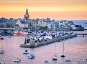 Sunset over the port of Roscoff, Brittany, France