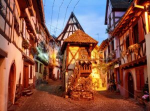Traditional half timbered houses in Eguisheim by Colmar, Alsace, France