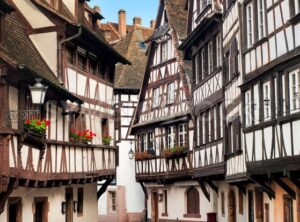 Traditional half-timbered houses in the old town of Strasbourg, Alsace, France