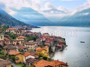 View of Como Lake, Milan, Italy, with Alps mountains in background