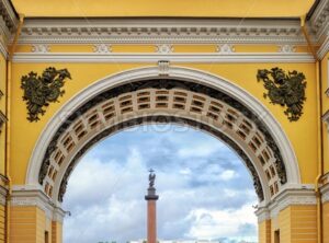 Winter Palace and Alexander Column through the Arch of General Staff building, St Petersburg, Russia