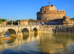Castel Sant’Angelo reflecting in Tiber river, Rome, Italy