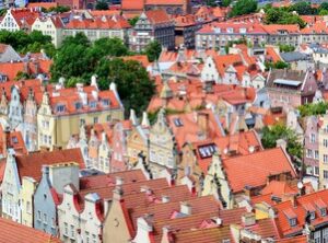 Red tiled roofs in the old town of Gdansk, Poland