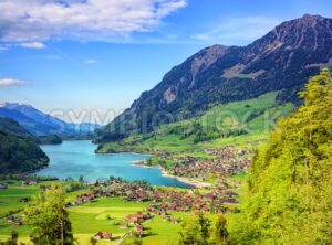 Alpine lake and mountain landscape in central Switzerland