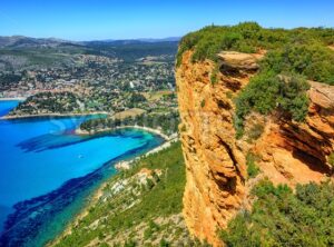 Cassis town and Cap Canaille rock, Provence, France